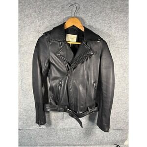 Maje Black Lambskin Leather Motorcycle Biker Jacket Belted Women EU Size 38 US 6